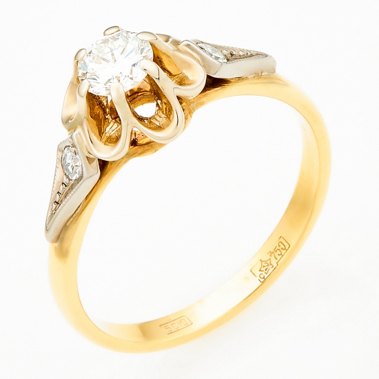 Кольцо из комбинированного золота 750 пробы c 3 бриллиантами, Л45042800 за 59000