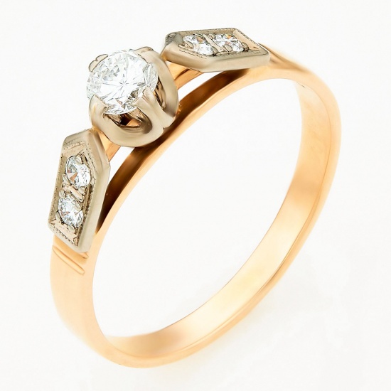 Кольцо из комбинированного золота 583 пробы c 5 бриллиантами, Л45036793 за 109000