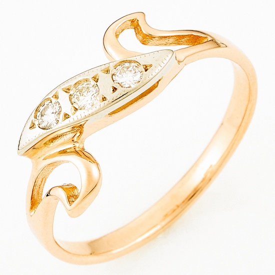Кольцо из комбинированного золота 585 пробы c 3 бриллиантами, Л12035195 за 11250