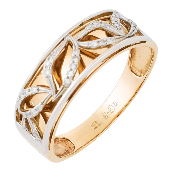Кольцо из комбинированного золота 585 пробы c 29 бриллиантами, Л24141962 за 30000