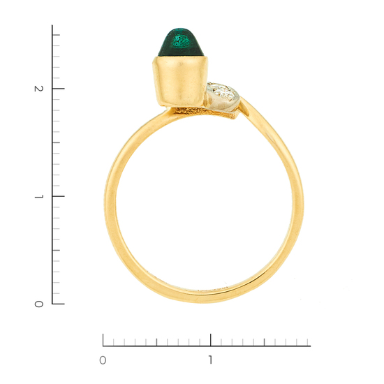 Кольцо из желтого золота 750 пробы c 4 бриллиантами и 1 синт. изумрудом, Л35061711 за 29340