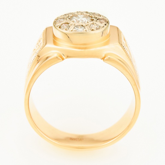 Кольцо печатка из комбинированного золота 585 пробы c 9 бриллиантами, Л60015737 за 94800