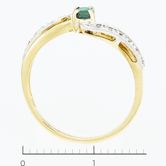 Кольцо из комбинированного золота 585 пробы c 1 изумрудом и 12 бриллиантами, Л45057209 за 9675