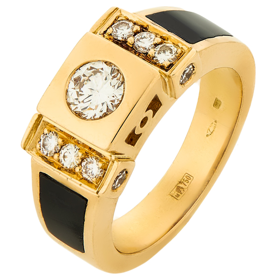 Кольцо из желтого золота 750 пробы c 11 бриллиантами и эмалями, Л09090363 за 189900