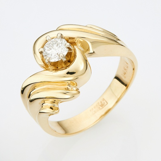 Кольцо из комбинированного золота 585 пробы c 1 бриллиантом, Л52058352 за 72000