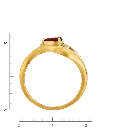 Кольцо из желтого золота 750 пробы c 4 бриллиантами и 1 рубином, Л47090641 за 34000