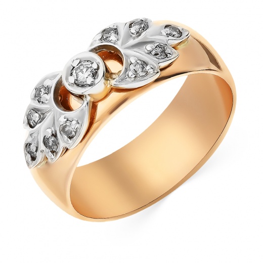 Кольцо обручальное из комбинированного золота 583 пробы c 11 бриллиантами 012063 фото 1