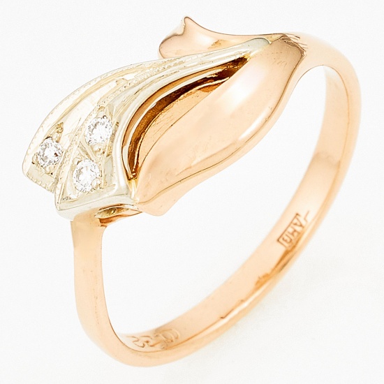 Кольцо из комбинированного золота 585 пробы c 3 бриллиантами, Л75010135 за 11750