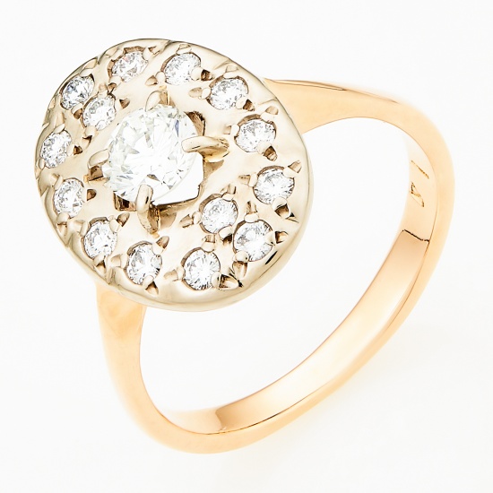 Кольцо из комбинированного золота 585 пробы c 15 бриллиантами, Л19030138 за 142000