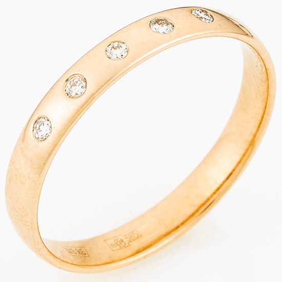 Кольцо обручальное из красного золота 585 пробы c 5 бриллиантами, Л23151604 за 6265