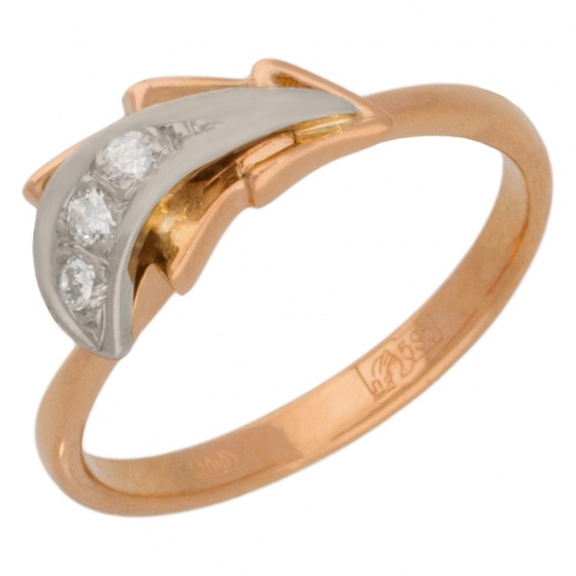 Кольцо из комбинированного золота 585 пробы c 3 бриллиантами 013131 фото 1
