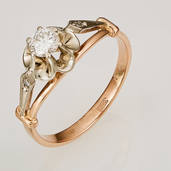 Кольцо из комбинированного золота 583 пробы c 3 бриллиантами, Л45051997 за 88750