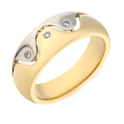 Кольцо из комбинированного золота 585 пробы c 3 бриллиантами 027539 фото 1