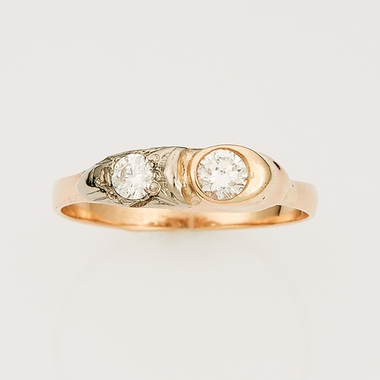 Кольцо из комбинированного золота 585 пробы c 2 бриллиантами, Л62006211 за 16600
