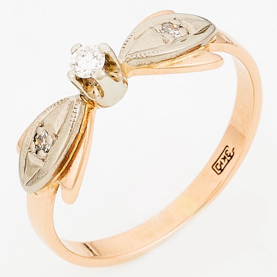 Кольцо из комбинированного золота 585 пробы c 3 бриллиантами, Л32079276 за 9065