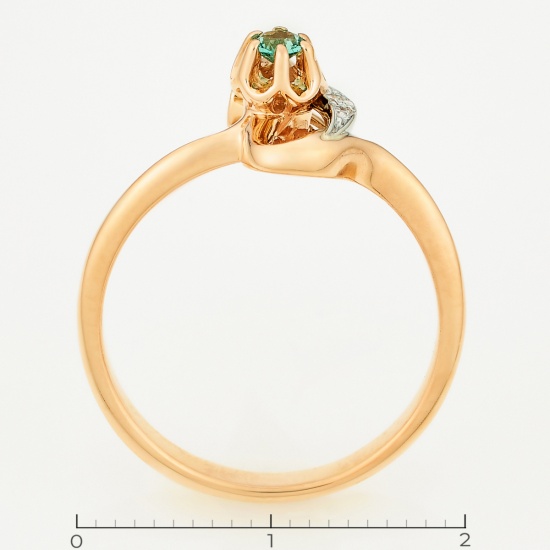 Кольцо из комбинированного золота 585 пробы c 1 изумрудом и 4 бриллиантами, Л62012950 за 17000
