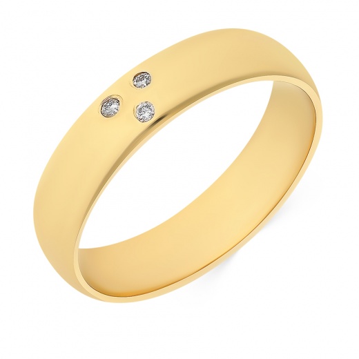 Кольцо обручальное из желтого золота 750 пробы c 3 бриллиантами 033705 фото 1