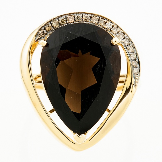 Кольцо из желтого золота 585 пробы c 17 бриллиантами и 1 раухтопазом, Л32078260 за 23625