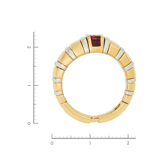 Кольцо из комбинированного золота 750 пробы c 1 бриллиантом и 6 рубинами, Л43058882 за 89950