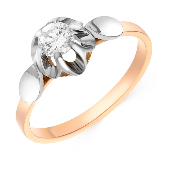 Кольцо из комбинированного золота 583 пробы c 1 бриллиантом, Л38000468 за 68360