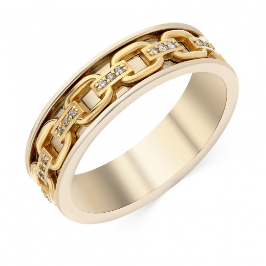Кольцо обручальное из комбинированного золота 585 пробы c 33 бриллиантами 048607 фото 1