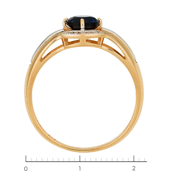 Кольцо из комбинированного золота 585 пробы c 10 бриллиантами и 1 синт. сапфиром, Л47080599 за 15540