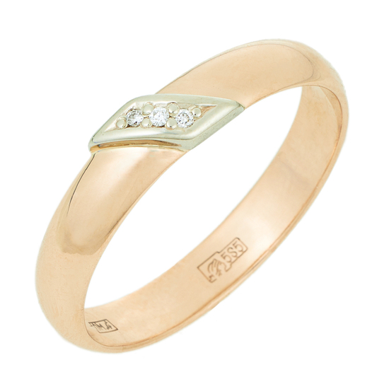 Кольцо обручальное из комбинированного золота 585 пробы c 3 бриллиантами, Л19110852 за 18 300 ₽