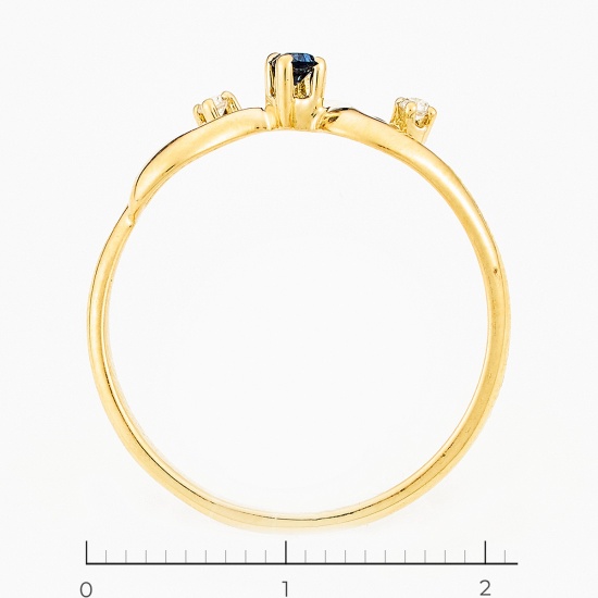 Кольцо из желтого золота 750 пробы c 2 бриллиантами и 1 сапфиром, Л28081545 за 16740