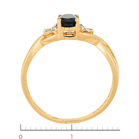 Кольцо из красного золота 585 пробы c 6 бриллиантами и 1 сапфиром, Л58043290 за 23600