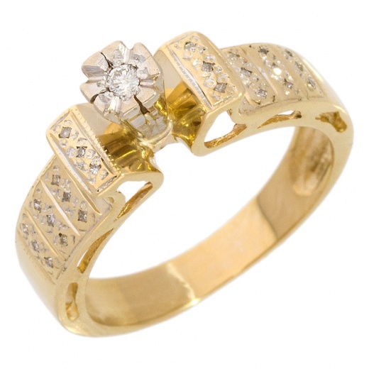 Кольцо из комбинированного золота 585 пробы c 25 бриллиантами 005121 фото 1