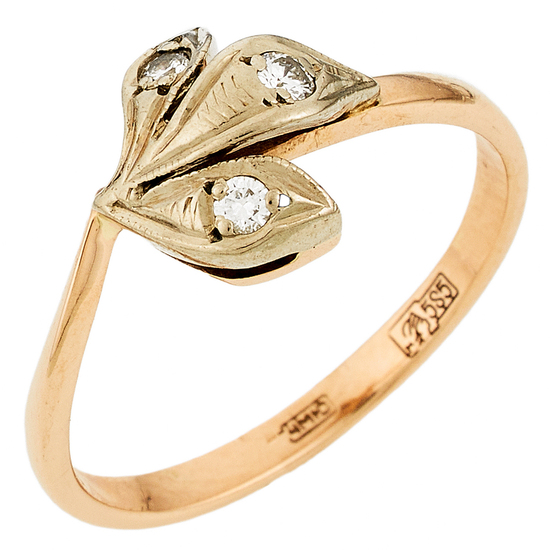Кольцо из комбинированного золота 585 пробы c 3 бриллиантами, Л23156810 за 10760