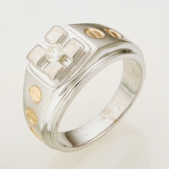 Кольцо из комбинированного золота 585 пробы c 1 бриллиантом, Л12034260 за 60525