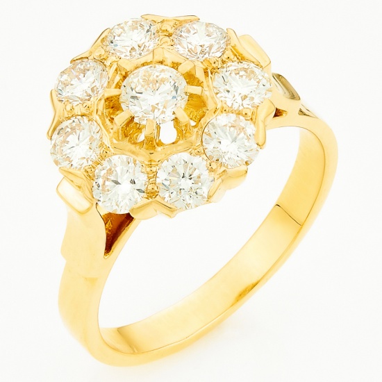 Кольцо из желтого золота 750 пробы c 9 бриллиантами, Л28077023 за 200070