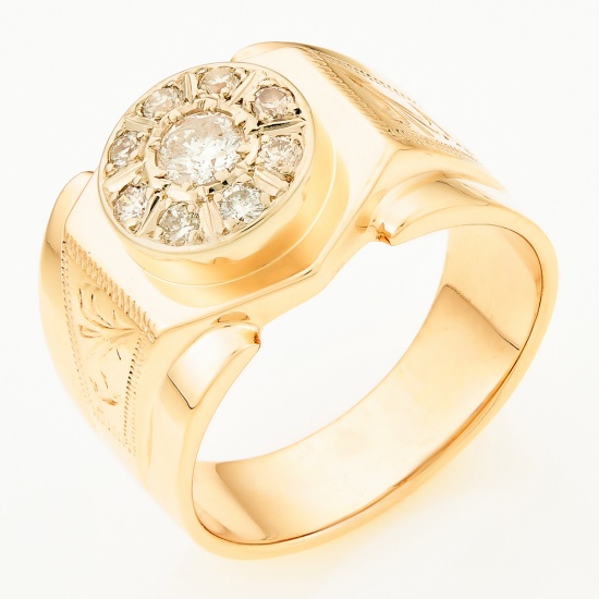 Кольцо печатка из комбинированного золота 585 пробы c 9 бриллиантами, Л60015737 за 94800