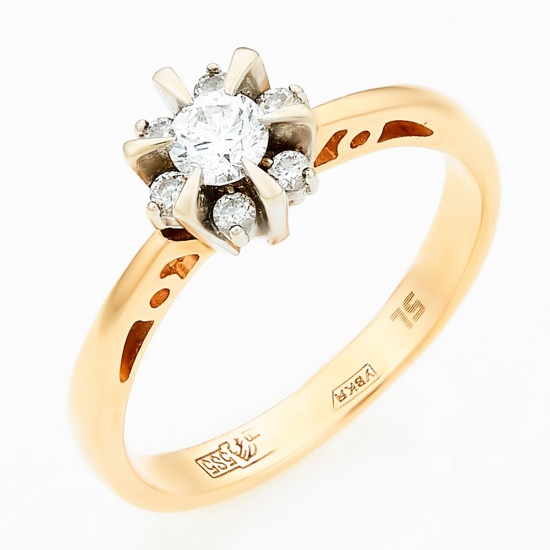 Кольцо из комбинированного золота 585 пробы c 7 бриллиантами, Л24120856 за 21160