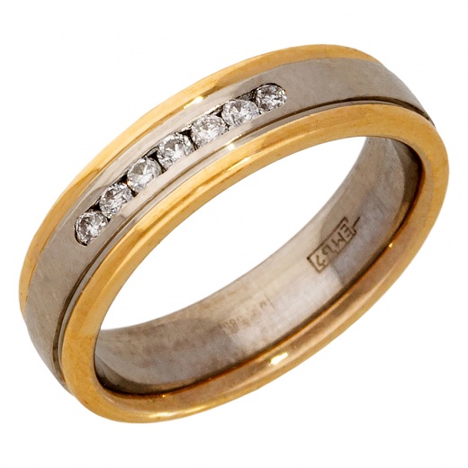Кольцо обручальное из комбинированного золота 585 пробы c 7 бриллиантами 012009 фото 1