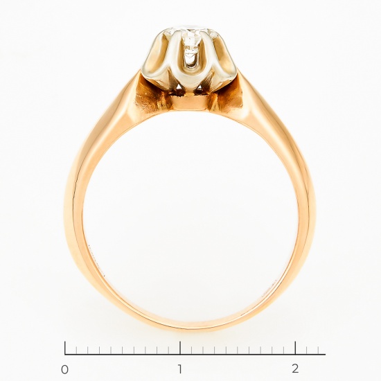 Кольцо из комбинированного золота 583 пробы c 1 бриллиантом, Л45040026 за 62370