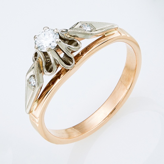 Кольцо из комбинированного золота 583 пробы c 3 бриллиантами, Л48060247 за 22720