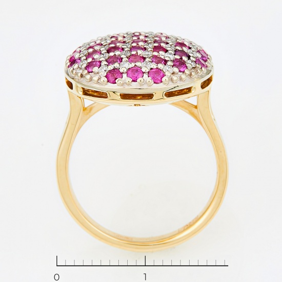 Кольцо из комбинированного золота 585 пробы c 32 бриллиантами и 37 рубинами, Л33075868 за 61425