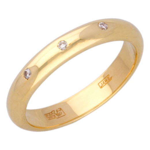 Кольцо обручальное из желтого золота 585 пробы c 3 бриллиантами 013650 фото 1