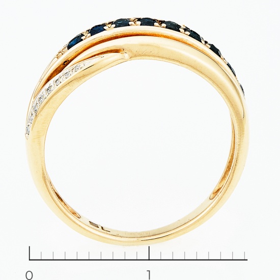 Кольцо из красного золота 585 пробы c 8 бриллиантами и 9 сапфирами, Л39086709 за 13200